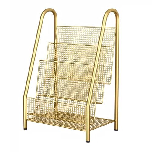 Estantería de metal dorado organizador de archivos y periódicos con 3 niveles de almacenamiento 2