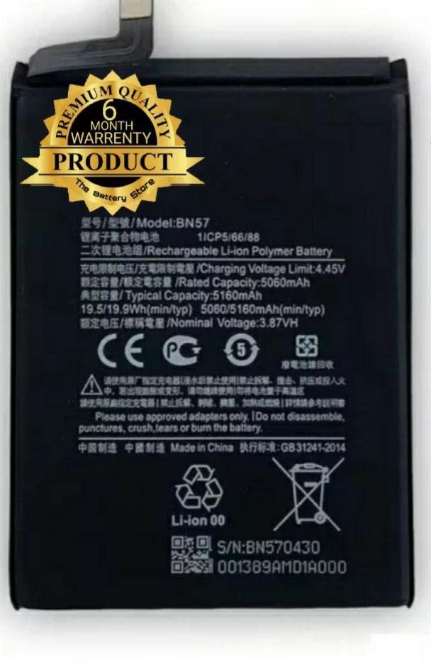 Image of THE BATTERY STORE Original BN57 BATTREY for Poco X3 Pro MZB08T8IN, M2102J20SG, M2102J20SI Model: BN57 Battery with 6 Months warrenty (for Poco X3 Pro MZB08T8IN,)