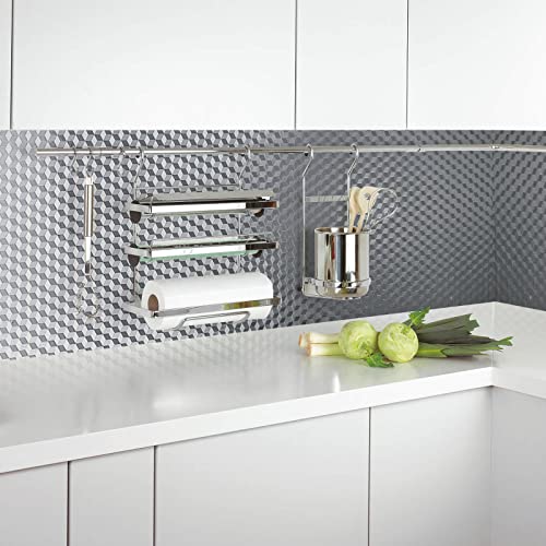 Abyssaly Oil Proof Sticker Self Adhesive Wallpaper Viny Wrap Aluminum Silver Foil 30cm X 200cm Waterproof Sticky Back Plastic Roll for Kitchen Drawer Liners Shelf Liner Cupboard Backsplash