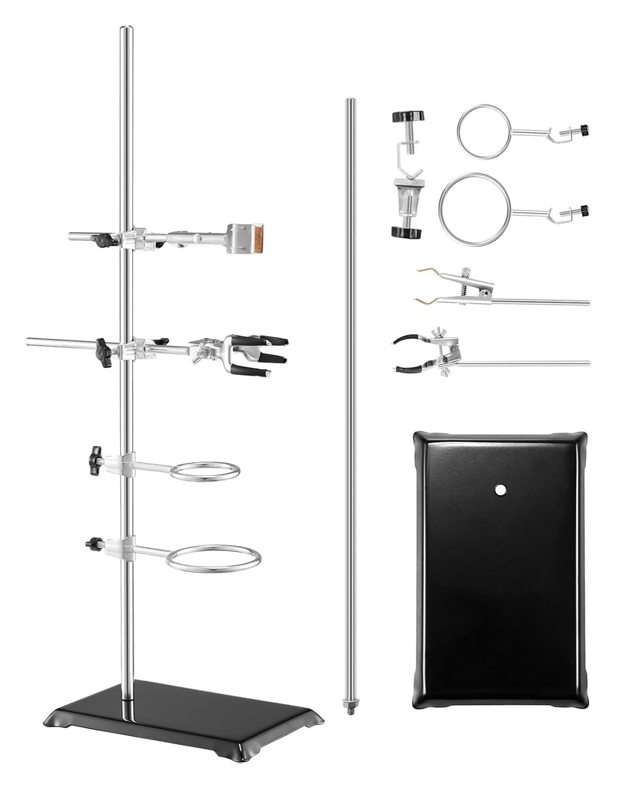 Supporto for supporto da laboratorio 2 set con asta in acciaio da 60 cm e base in ghisa, 21x14 | For morsetto for beute, for morsetto for buretta, dimensione base 21x14 cm