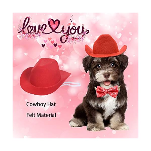 Vehomy valentine's day dog cat cowboy hat and bow tie collar pet cowboy costume for dogs and kittens set of 2pcs - image 3