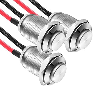 Gebildet 3 Pcs Prewired Waterproof Push Button Latching Self-Locking Stainless Steel Push Button On Off 12mm 2A 12V/24V/125V/250V AC (High Head)