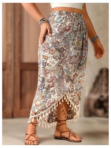 Women's Plus Size Paisley Maxi Skirt Boho Tassel Wrap Asymmetrical Split Thigh Skirts4