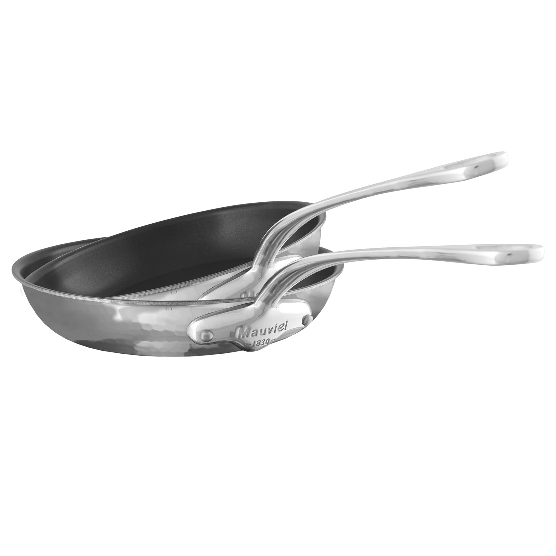 MauvielM'Elite 5-Ply Hammered Polished Stainless Steel 2-Piece Nonstick Frying Pan Set With Cast Stainless Steel Handles, Made In France