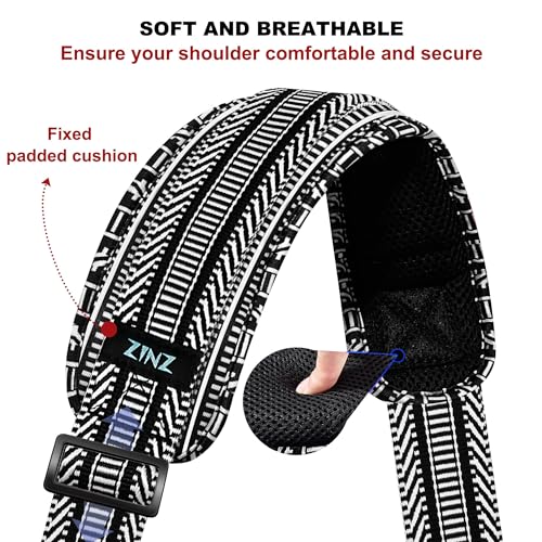 Image of ZINZ Shoulder Strap 59 Inch Universal Bag Strap with Ultra-thick Fixed Breathable Pad Adjustable Heavy-duty Shoulder Strap for Laptop bag Crossbody Gym Bag Camera Bag and more - Black White Jacquard