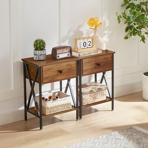 Image of VECELO Nightstand,Modern Bedside End Table, Night Stand with Drawer and Storage Shelf for Living Room Bedroom, Industrial Metal Frame