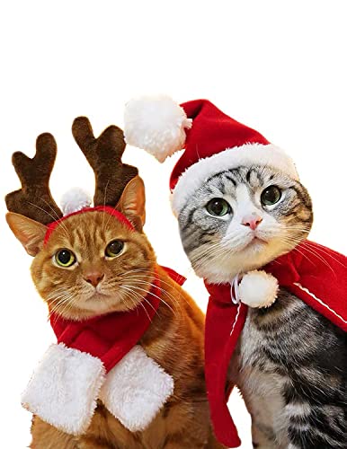 QUNERY Navidad Disfraz para Gato Perro, 4 Piezas Disfraz de Navidad para Perros Ropa para Gatos y Perros Bufanda Mascota Navidad Lindo y Divertido Fiesta de Navidad Año Nuevo Regalo (M) Cover