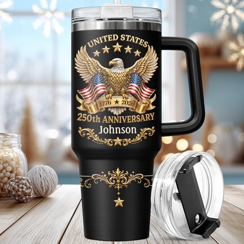 Image of Personalized 250th Anniversary Of America Tumbler - Custom Patriotic USA Flag 1776-2026 Gifts - US Eagle Freedom Cup 40oz A1 - American Independence Celebration Gifts For Men Women