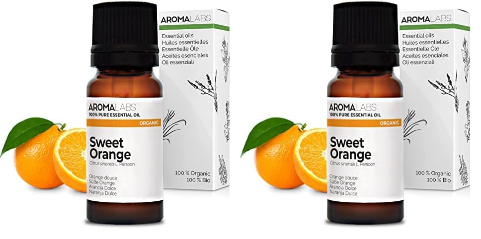 BIO - Aceite Esencial NARANJA DULCE - 10mL - 100% Puro, Natural, Quimiotipado y Certificado AB - AROMA LABS (Marca Francesa) (Paquete de 2)