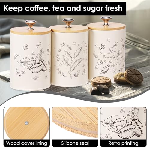 3Pcs Tea Coffee Sugar Canisters Set - Vintage Style Kitchen Set 25oz Food Containers with Airtight Lid for Counter Cooking (Off-white) - Image 3