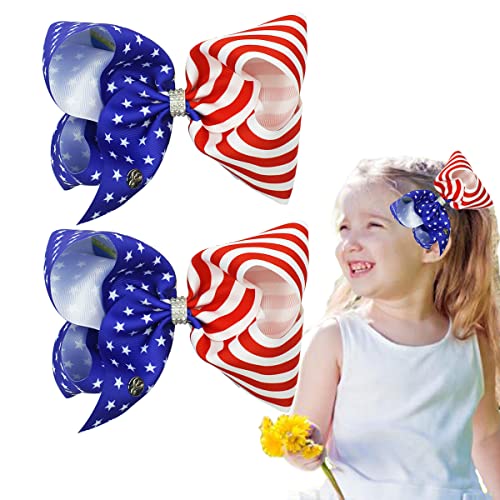 Aaiffey 2 Pieces 4Th Of July Patriotic Hair Clips Hair Bow American Flag Boutique Ribbon Hair Clips Independence Day Large Hair Bow Barrette For Women Girl Hair Accessories #TOP23