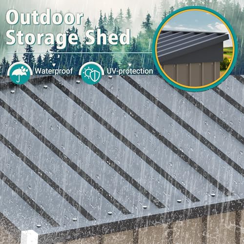 Image of GUNJI 5 x 3 FT Shed Outdoor Storage Shed Metal Garden Shed with Lockable Door Outside Waterproof Tool Shed for Backyard, Patio, Lawn (Brown)