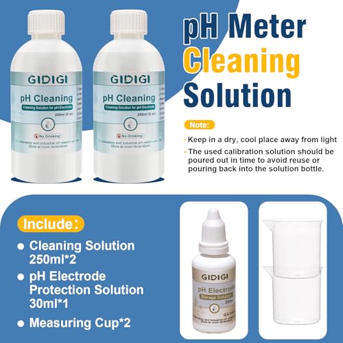 Image of pH Cleaning Solution 250 ml x 2 and pH Electrodes Storage Solution | pH Meter Electrode Conductivity Probe Cleaner