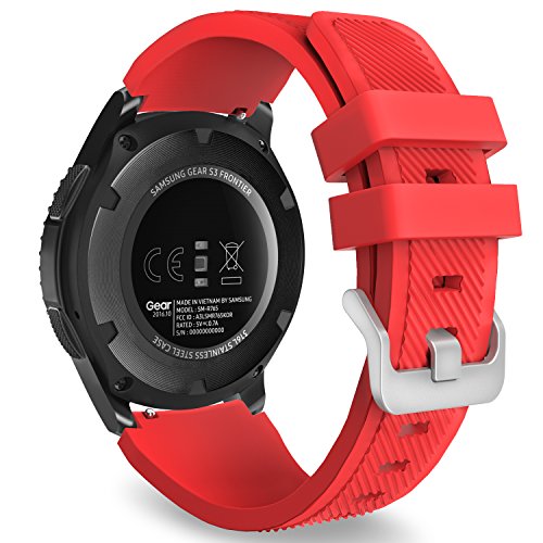 MoKo Strap Compatible with Samsung Galaxy Watch 3 45mm/Galaxy Watch 46mm/Gear S3 Frontier/Classic, 22mm Soft Silicone Replacement Sport Band for Men Women, Red