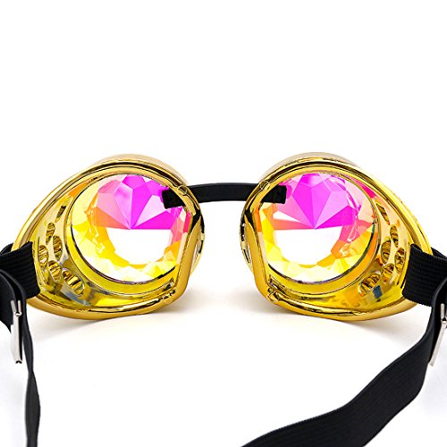 ZAIQUN Vintage Steampunk Goggles Kaleidoscope Glasses Rave Rainbow Crystal Prism Glasses Cosplay Party Goggles steampunk buy now online