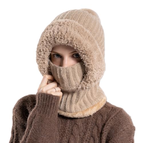 AYPOW Pasamontañas de Punto de Invierno para Mujer, Termico Capucha Polar Máscara de Esquí Máscara Polar Multifuncional, Gorro Invierno para Clima Frío Esquí al Aire Libre Montaña Camping Senderismo