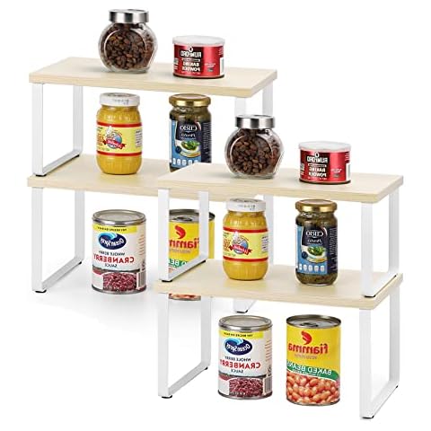 UOMIO Gewürzregale, 4er Set Holz Küchenregale Stapelbar Erweiterbar Regaleinsatz Cover
