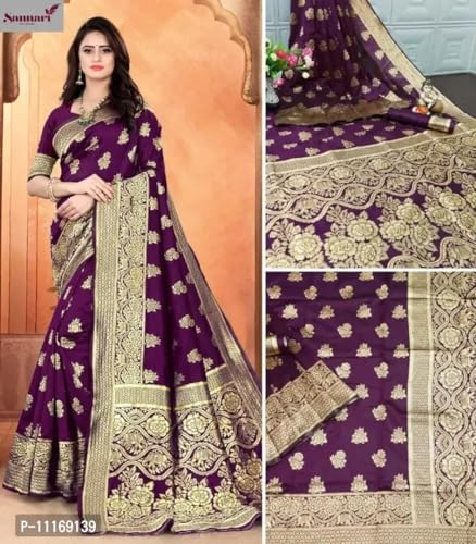 Image of C J Enterprise Women's Banarasi Saree Pure Kanjivaram Silk Saree Soft Design Wear Pattu Sarees Cotton With Blouse Piece Kanchipuram for Wedding sadi new ladies 2023 (Nayra-1) (Purple)