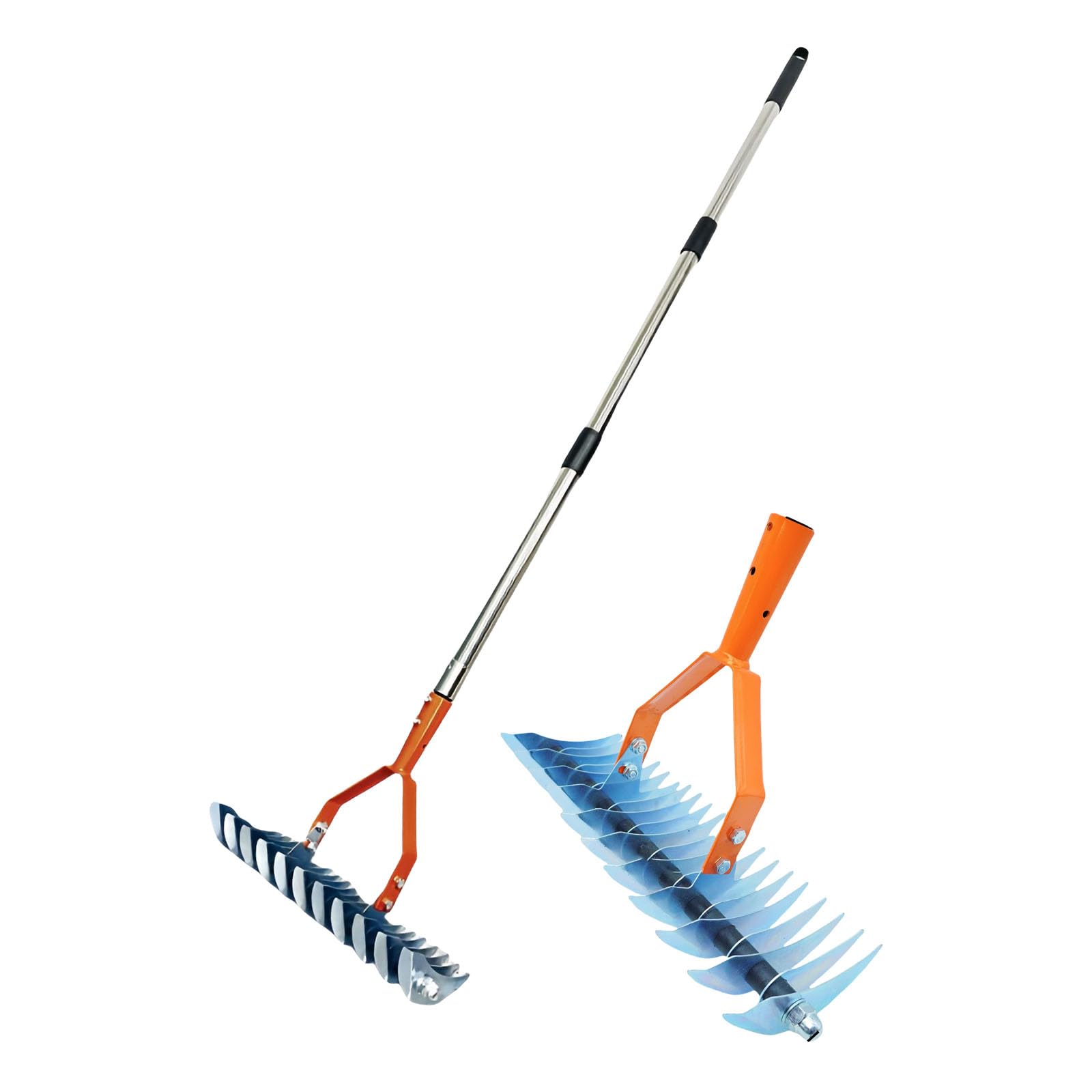 Uniwersalne grabie do strzech 170 cm, 4 regulowane sekcje, zęby ze stali nierdzewnej, idealne do czyszczenia martwej trawy na zewnątrz, ręczne grabie do pielęgnacji podwórka