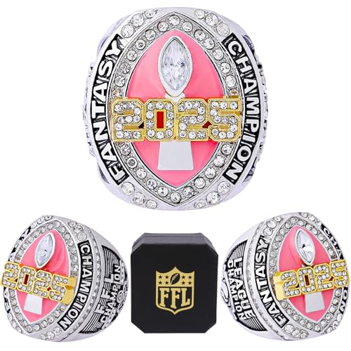 Image of 2025 Fantasy Football Championship Ring | Heavy FFL Champion Trophy Ring | Gold Silver Tone Plated Award Trophy for Fantasy Football League Winner