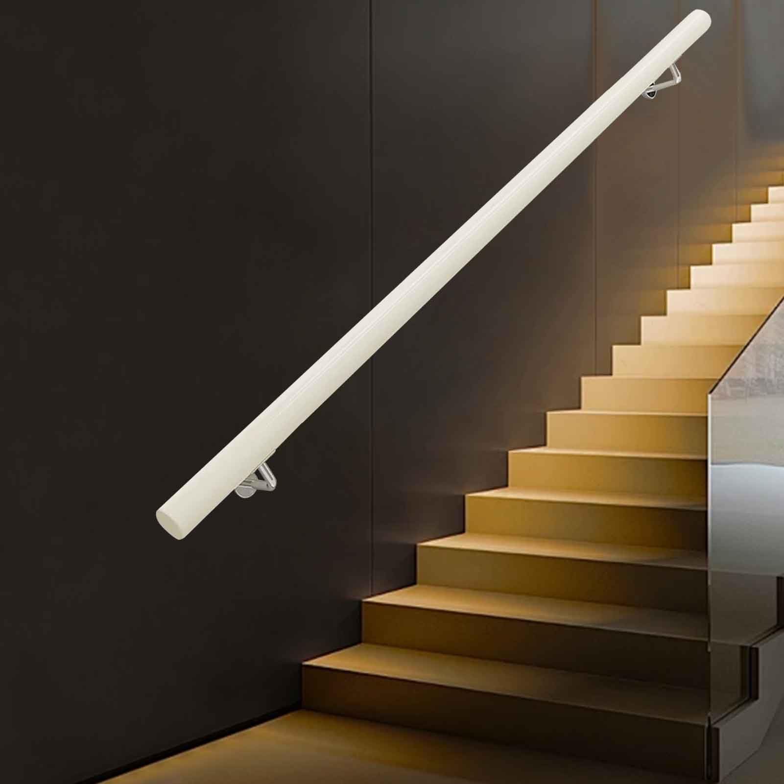 Rambarde d'escalier ronde en bois massif blanc de 350 cm avec kit de fixation murale inclus