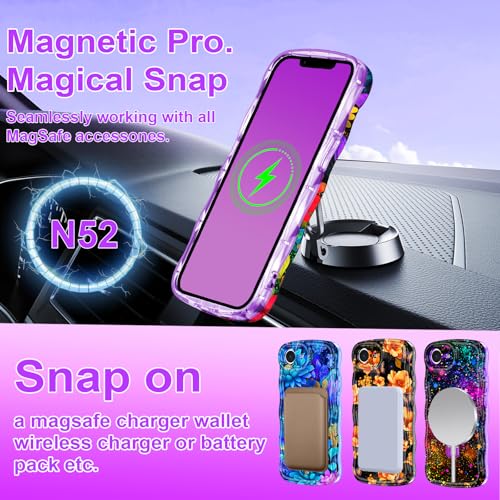 Meshine for iPhone 17e Case/iPhone 16e Case with Magnetic Stand,[Compatible with MagSafe] Wave Frame Cute Flower Design Shockproof Drop Protective Women Girls Cover for iPhone 17e,All Purple Flower - image 4