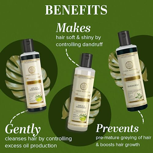 Khadi Natural Amla & Bhringraj Hair Combo (Shampoo, Conditioner) & Bhringraj Hair Oil|Strong & silky hair |Improves hair texture|210 ml each - Image 2