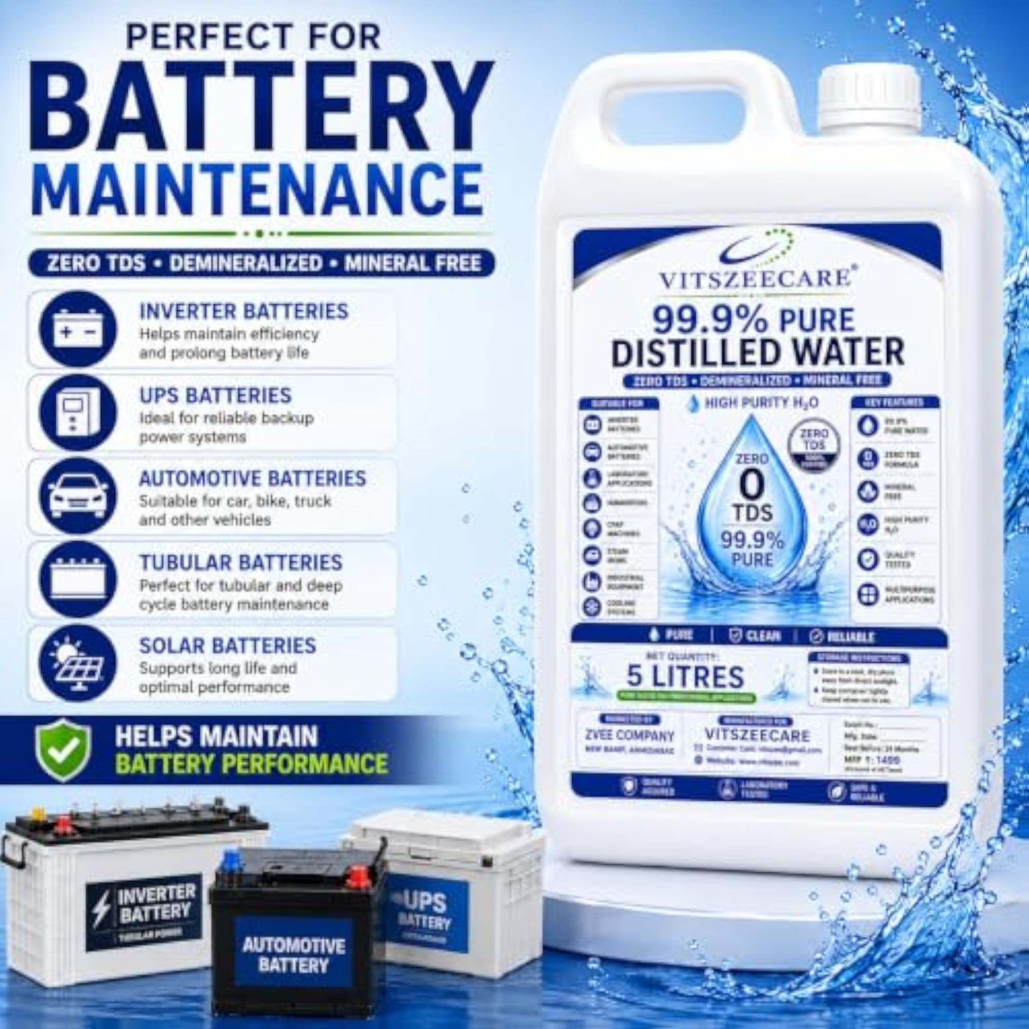 Distilled Water 5L Zero TDS Deionized