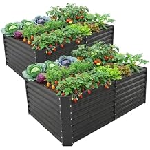 Land Guard 2 Pack 632 ft Galvanized Metal Raised Garden Bed, 2FT Deep Root Elevated Planter Box Steel Large Vegetable Flower Bed Kit, Gray