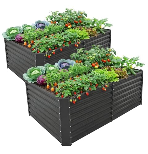 Land Guard 2 Pack 6×3×2 ft Galvanized Metal Raised Garden Bed, 2FT Deep Root Elevated Planter Box Steel Large Vegetable Flower Bed Kit, Gray by Land Guard - Used condition - US$142.07