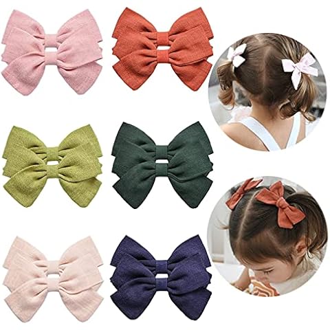 6 Farben Haarschleifen Haarschmuck, 12 Stück Baby Haarschleifen Clips, Schleife Haarspangen, Niedlich Baumwolle Haarspangen Zubehör Cover