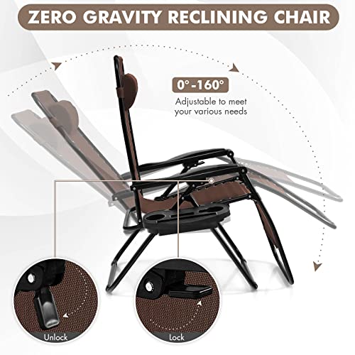 Image of Giantex 2 PCS Zero Gravity Chair, Outdoor Chaise Lounge with Cup Holder, Patio Folding Chairs Recliner for Yard Pool Lawn Balcony