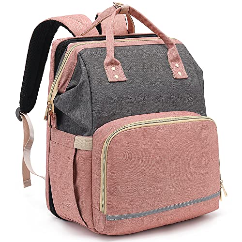 DIPUG Unisex Diaper Bag Backpack, Pink Gray, 16-Pocket Capacity, BPA-Free, Easy to Clean