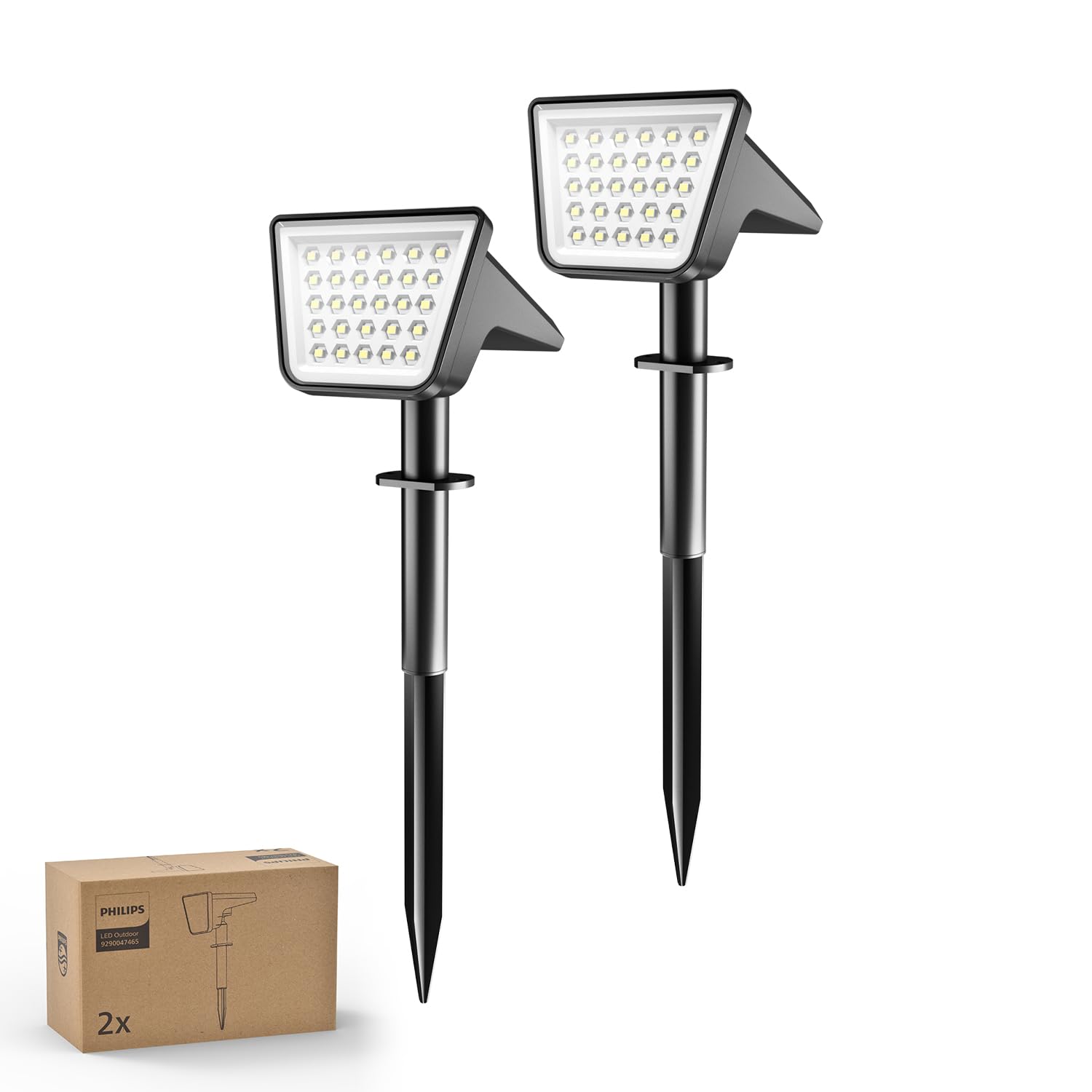 Philips Cool White 2 Packs Solar Spot Lights Outdoor Waterproof, 28 Led 7500K Solar Powered Landscape Pathway Lights, Dusk To Dawn Solar Spotlights For Garden, Yard, Lawn, Walkway, Driveway