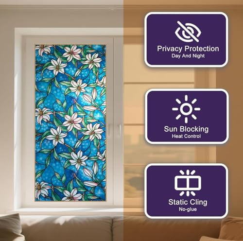 Image of HOME13 Window Privacy Film Frosted Glass Film Decorative Window Sticker Removable Window Film Home Office Privacy Film Window Coverings (Orchid Flower, 1 Feet by 4 Feet)
