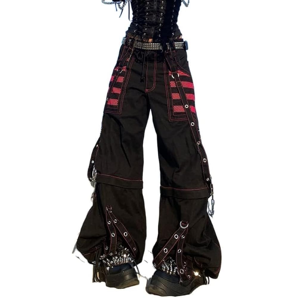 パンツ 00s archive y2k bondage wide cargo pants Vintage Tripp NYC Wide Leg Black Bondage Pants Sz M Goth