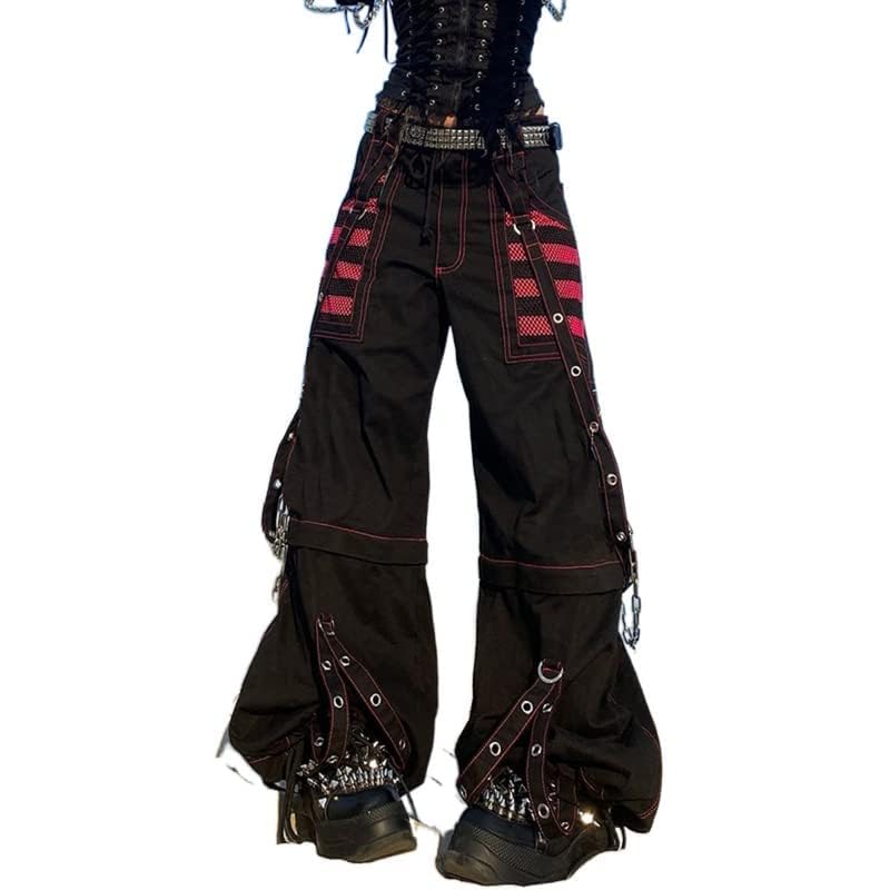 Women Y2k Pants Goth Punk Emo Baggy Bell Bottom Jeans Y2k Wide Leg Harajuku Grunge Pants Hip Hop Clothes