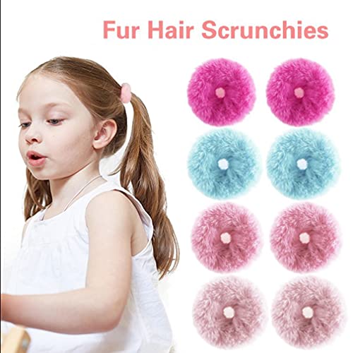 2 Pcs Light Blue Pom Pom Hair Tie Fuzzy Scrunchies Furry Hair Bands With Faux Rabbit Fur Fluffy Elastic Hair Bobbles Ponytail Holders Girls Women Hair Accessories #TOP5