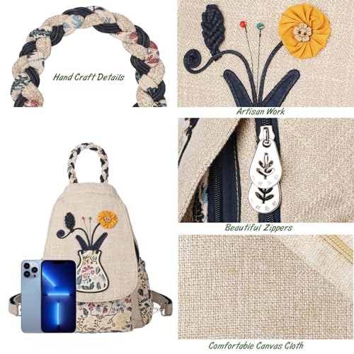 Image of Ladys Convertible Sling Bag, Hand Craft Artisan Purse, Beautiful Canvas Premium Casual Day Mini Backpack for Women (Vase)
