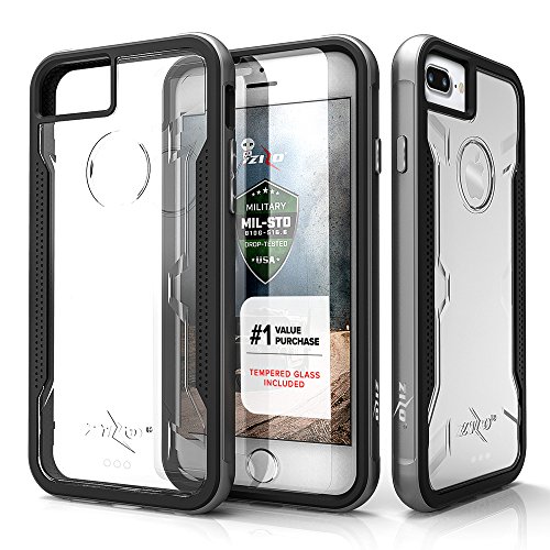 Zizo Shock Series Compatible with iPhone 8 Plus case Military Grade Drop Tested with Tempered Glass Screen Protector iPhone 7 Plus case Gray