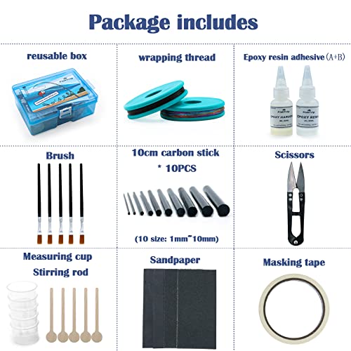 fishing rod repair kit complete with epoxy10pcs carbon fiber sticks pole building kit ab glue wrapping thread for saltwater freshwater spinning casting rod