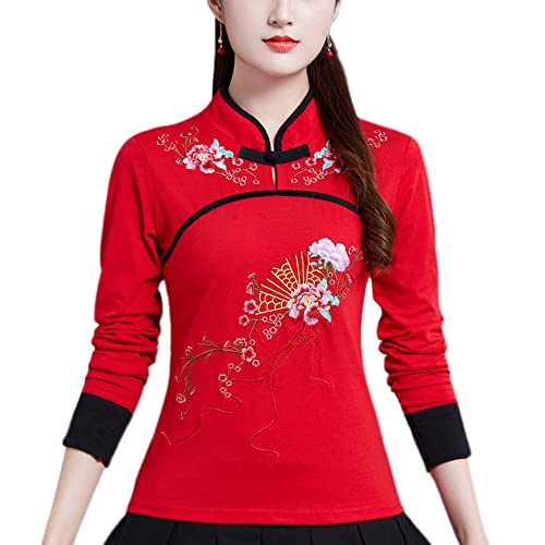 Chemisier à manches courtes et col rond pour femme, Style 01-rouge, Taille 3XL Cover