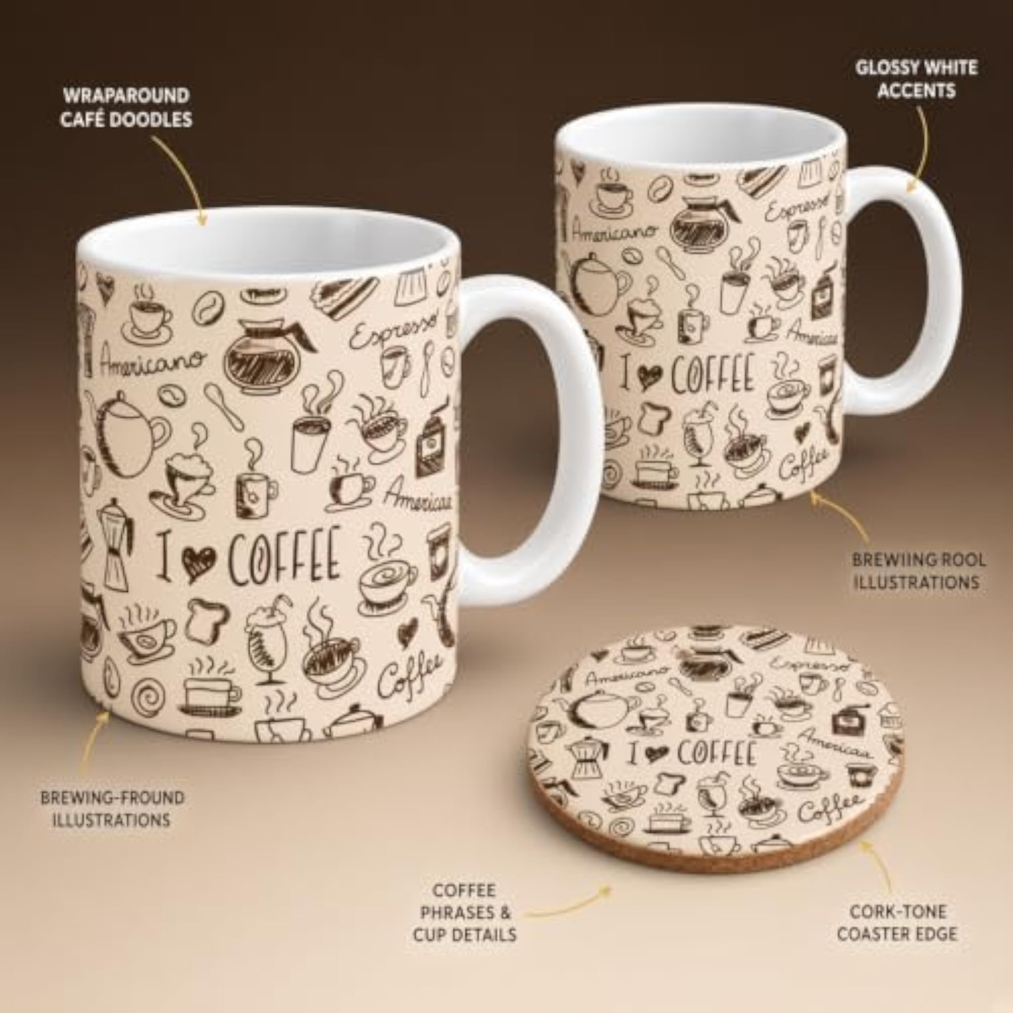 I Love Coffee Mug and Round Coaster Set
