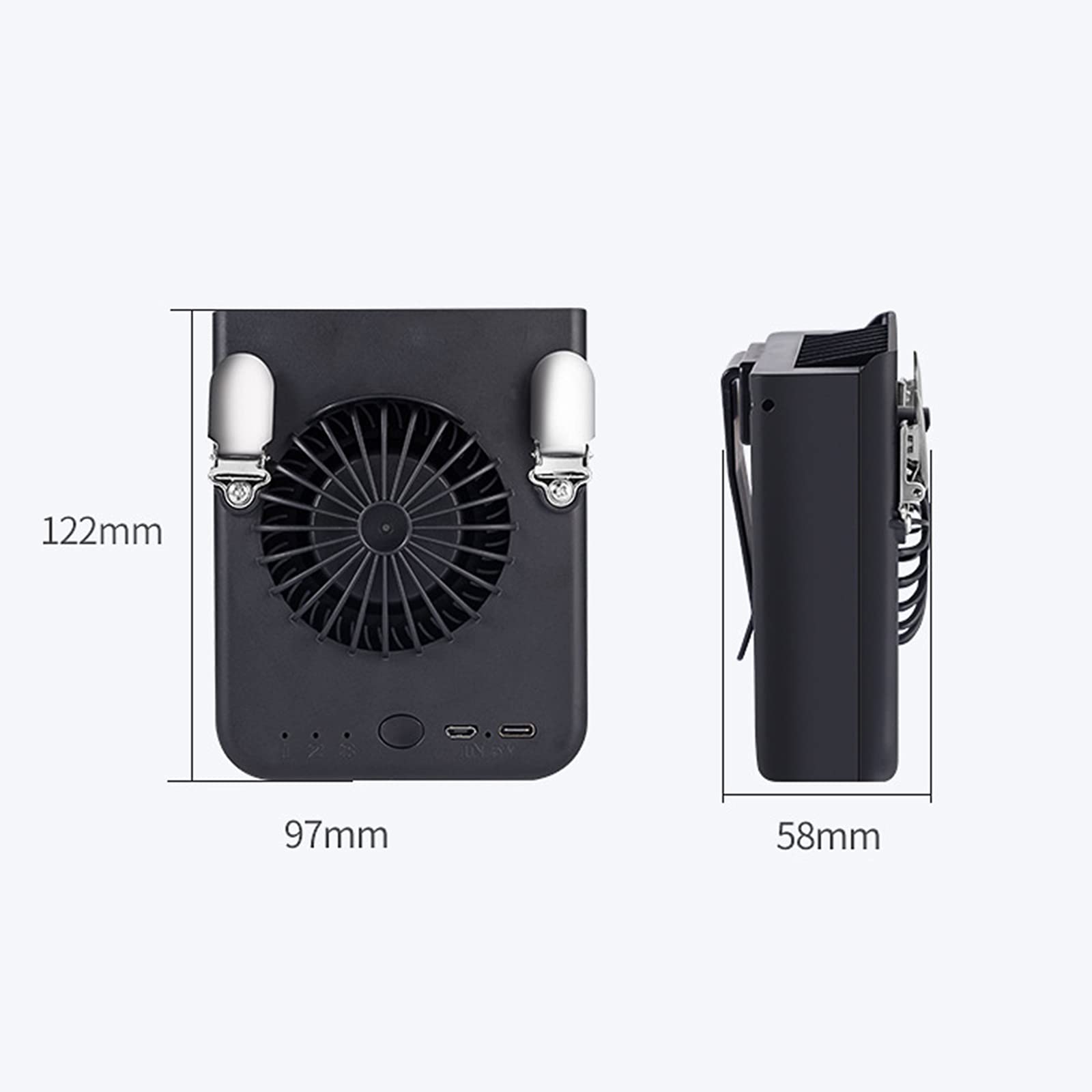 Ventilatore Portatile, Mini Ventilatore Ricaricabile USB Potenti Ventole di Raffreddamento, Esterno, Appeso alla Cintura, con Powerbank 8000 mAh, 3 velocità Commutabili E Abbastanz