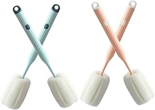 4pcs Sponge Bottles Cleaner Brush Plastic Handle Wine Glasses Cup Scrubber Vase Pot Cleaning Brush for Water Bottles Vacuum Flasks