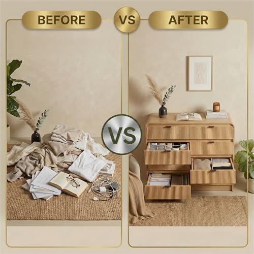 Image of FURSUN Fluted 8 Drawers Dresser for Bedroom, 55 inch Wide Wooden Dresser with Metal Handle, Curved Profile Design, Modern Storage Organizer for Bedroom, Living Room, Hallway, Natural Oak