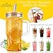 Qumuauu 4Pack 24oz Glass Tumbler Cup with Bamboo Handle Lids and Straws, Mason Jars with Wide Mouth Iced Coffee Cup Reusable Drinking Glasses Travel Mug for Smoothie Beer Juice Tea