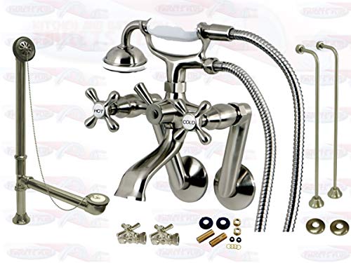 Black Friday Clearance Satin Brushed Nickel Tub Mount Clawfoot Bathtub Filler Faucet Kit W/Hand Shower - KBFP - CCK269SN-SO