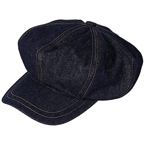 Denim Newsboy Cap für Frauen Mode Baseball Kappe Breite Krempe Sonnenhut Blau Barett Bequem Leicht Verstellbar Outdoor, Dunkelblau, Einheitsgröße Cover
