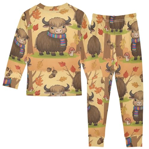 Pajama Sets Long Sleeve Autumn Forest with Cows Pattern Soft Comfy Sleepwear 2 Piece PJS 3-8T3